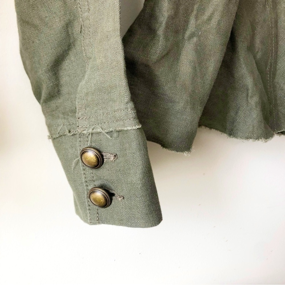 International Concepts 100% Linen Embroidered Olive Green Utility Jacket Sz M - Picture 12 of 13